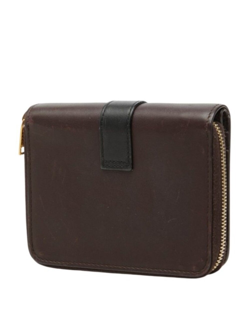 Saint Laurent YSL Logo Cassandra Compact Wallet Bifold Brown Black Leather - Picture 2 of 10
